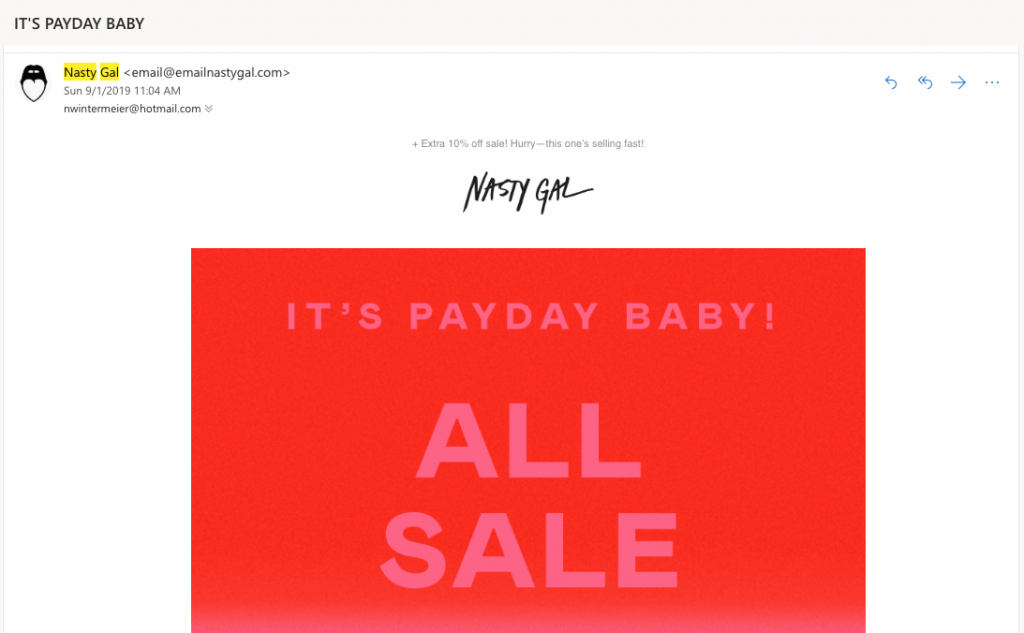 nastygal - email campaign