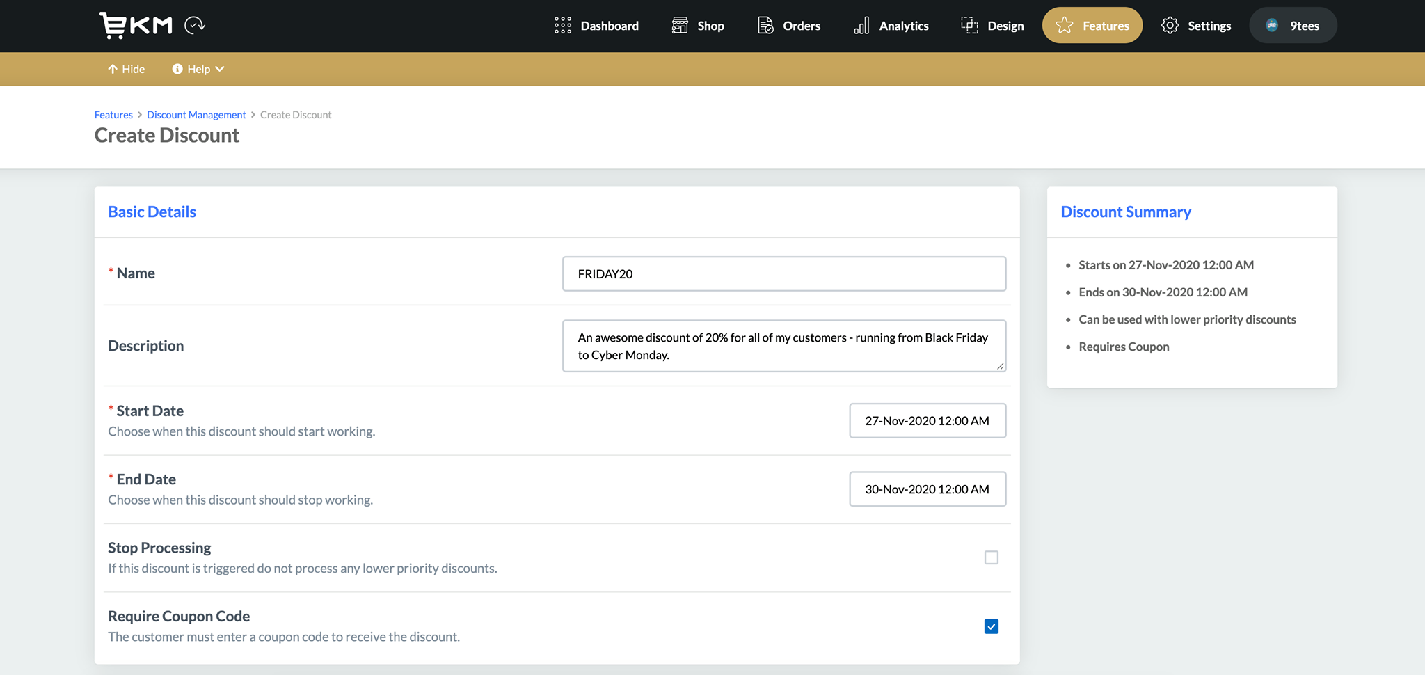 Preview of EKM discount manager