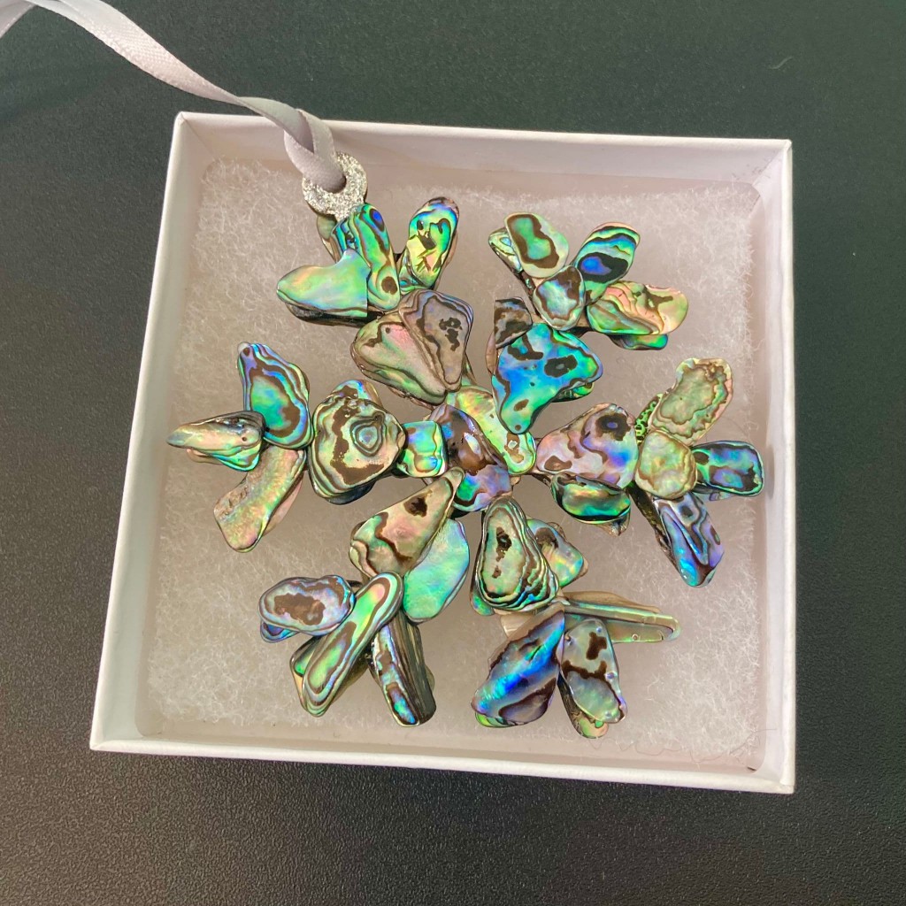 A snowflake made from Paua shells makes a great Christmas gift from a small business